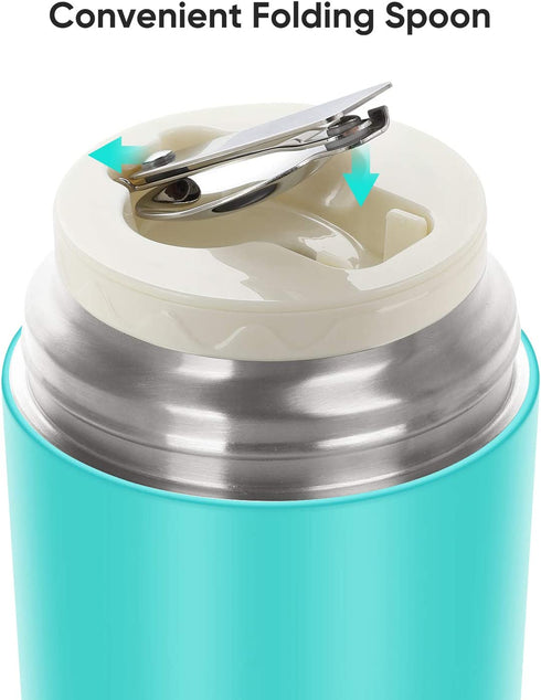 DaCool Insulated Lunch Container Hot Food Jar 24 oz Stainless Steel Vacuum Bento Lunch Box for Adult with Spoon Leak Proof Hot Food Insulated Container for Office Picnic Travel Outdoors, Cyan Blue