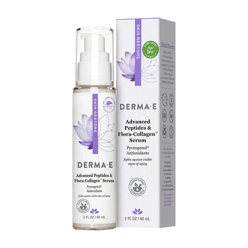 DERMA E Advanced Peptides and Flora-Collagen Serum – Double Action Collagen Face Cream with Peptide Complex – Intensely Hydrating Treatment for Lines, Wrinkles and Redness, 2 oz