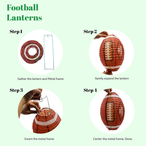 UNIQOOO 29Pcs American Football Paper Lantern Party Decoration Banner Flags, Assorted Sports Lanterns Set, Large 12 Inch 10, 8'', Super Game Day Kids Birthday Party Favor, Reusable Easy Assemble
