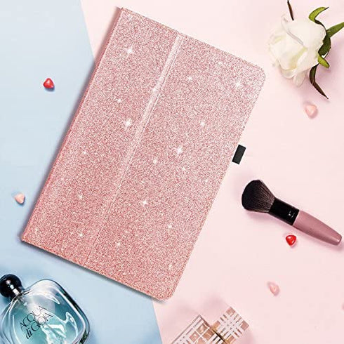 Fingic Amazon Fire HD 10 Case 2017&2019,Kindle Fire HD10 2017/2019 Cases, Luxury Sparkly Folio Folding Stand Cover with Holder & Auto Wake/Sleep Smart Case for Fire HD 10 inch Tablet Case,Rose Gold