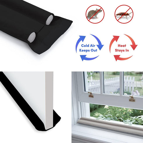 Twin Door Draft Stopper, Under Door Draft Stopper, 42 Inch Length Adjustable Window Door Breeze Blocker, Weather Stripping Noise Blocker Guard, Reducing Cool Air(Black)