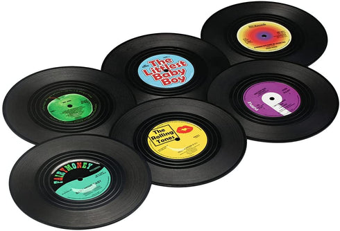 MECOWON Vinyl Record Coasters with Record Player Holder - 6Packs, Cool Coasters for Music Lovers