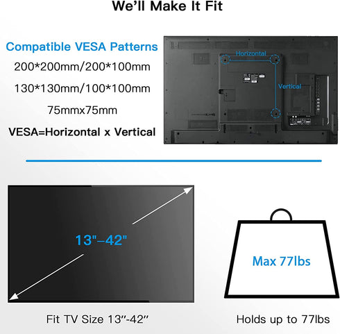 Full Motion TV Wall Mount Bracket Swivel Heavy Duty Articulating Arms Tilt for 13-42? LED LCD Flat Curved TV Screen Monitor TVs, VESA Up to 200x200mm, Weight Capacity Up to 77lbs