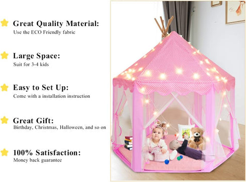 SUNBA YOUTH Kids Play Tent, Super Fantasy Pink Princess Castle Playhouse Canopy Tent with LED Light for Children Indoor and Outdoor