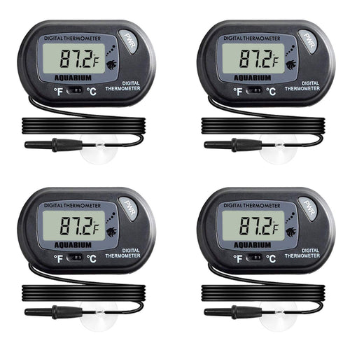 Veanic 4-Pack Digital Aquarium Fish Tank Thermometer Terrarium Water Temperature Meter Gauge with Water-Resistant Sensor Probe for Reptile Turtle Incubators (Black)