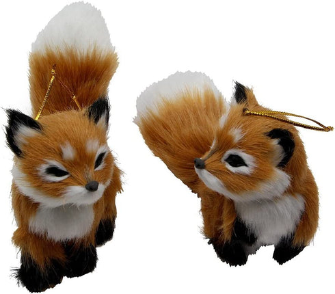Kurt Adler 4.5-Inch Plush Set of 2 Fox Ornaments, Brown, 2 Piece