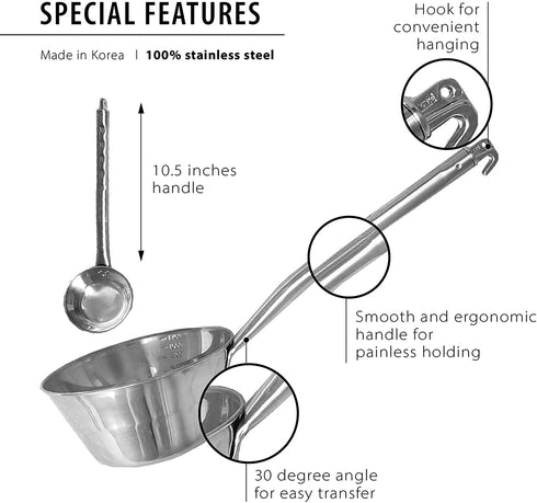 Stainless Steel Dipper, Ladle for Commercial & Home, Multi-Purpose Canning Ladle, No Pain Grip, Long and Smooth Handle, Large Oversized Scoop With Hook, Made in Korea, 5 Cups, 40 oz (Large)
