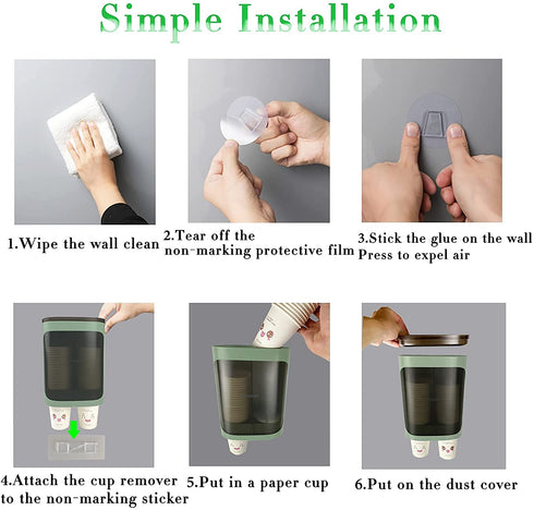 Kimsmap Cup Dispenser, Pull Type Water Cooler Cup Holder Fit 3oz - 6oz Small Cup, Wall Mount Disposable Cup Dispenser for Bathroom Home Office Gym Green