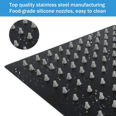 HIGH PRESSURE Rain Shower head, NearMoon High Flow Stainless Steel Square ShowerHead, Pressure Boosting Design, Awesome Shower Experience Even At Low Water Flow (8 Inch, Matte Black)