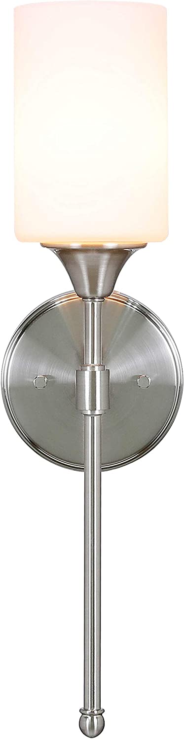 XiNBEi Lighting Wall Light 1 Light Wall Sconce with Glass, Bath Vanity Sconce for Bathroom Bedroom & Living Room, Brushed Nickel Finish XB-W1216-BN