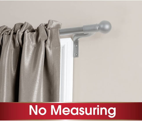 MAYTEX Easy Install Café Window Curtain Rod No Measuring Needed, 18"-48", with Decorative Round Finials, 18 inch - 48 inch, Brushed Nickel