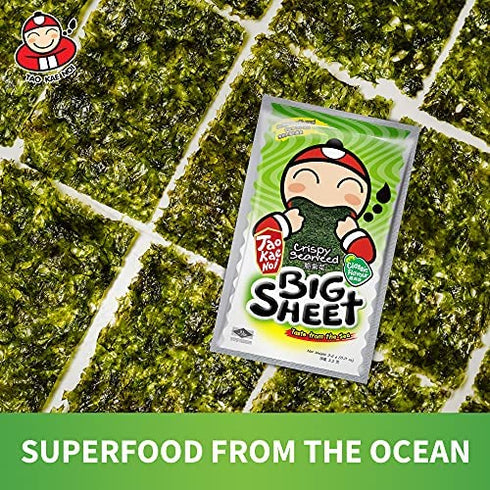 Big Crispy Seaweed Snack Sheets by Tao Kae Noi | Classic Thai Seaweed Chip | Healthy Nori Snacks for Kids and Adults | 12 Individually Wrapped Sheets per Box, 3.2g each