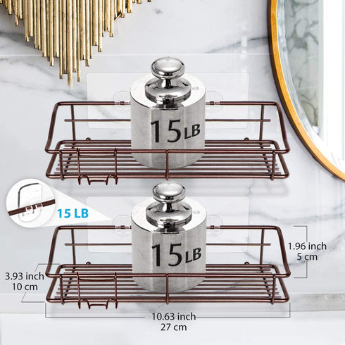 Nieifi Shower Caddy Shelf Storage Rack Adhesive Without Drilling Stainless Steel with Hooks for Washroom, Lavatory, Restroom, Toilet, Bathroom, Kitchen - 2 Pack Bronze