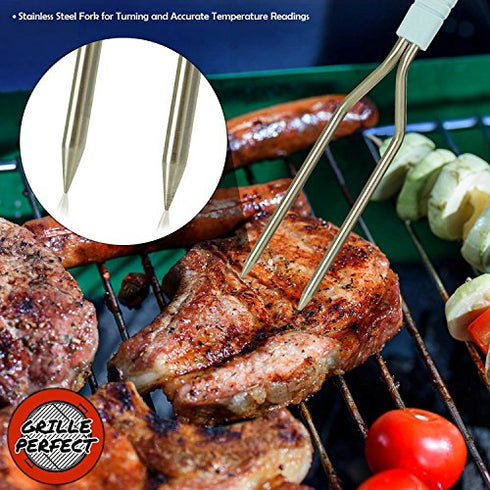 Digital Meat Thermometer Fork for Grilling and Barbecue Very Fast Read with Electronic Ready Alarm Quick Accurate Temperature for Any Grilled Food, Steak, Pork, Chicken on Patio or Outside Kitchen