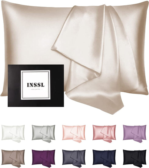 INSSL Silk Pillowcase for Women, Mulberry Silk Pillowcase for Hair and Skin and Stay Comfortable and Breathable During Sleep. (Taupe, 20"×26")