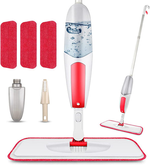TRAV-ROUND Microfiber Spray Mop for Floor Cleaning with 3pcs Washable Pads, Wood Floor Mop with 550ML Bottle Home or Commercial Use Dry Wet Flat Mop for Kitchen Hardwood Laminate Ceramic Tile
