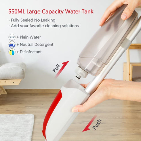 TRAV-ROUND Microfiber Spray Mop for Floor Cleaning with 3pcs Washable Pads, Wood Floor Mop with 550ML Bottle Home or Commercial Use Dry Wet Flat Mop for Kitchen Hardwood Laminate Ceramic Tile