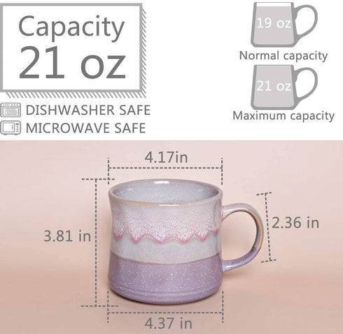 Bosmarlin Large Ceramic Coffee Mug, Big Tea Cup for Office and Home, 21 Oz, Dishwasher and Microwave Safe, 1 PCS (Purple)
