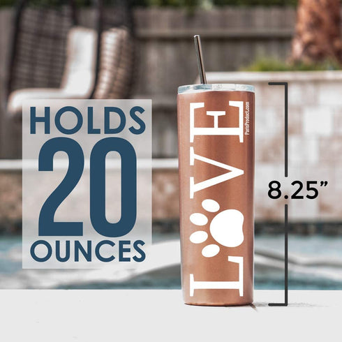 Love Dog 20 Oz Stainless Steel Tumbler with Straw | Mug, Cup, Coffee, Wine, Waterbottle| Funny Birthday Gifts for Women| Birthday Decorations| Funny Birthday Wine Gifts Ideas for Her, BFF, Wife, Mom