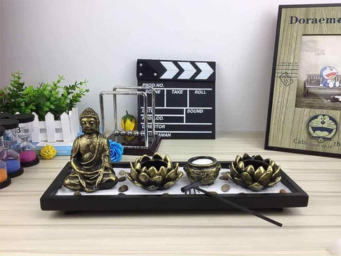 Royal Brands™ Zen Garden with Buddha, Rake, Tea Light Candle and Incense Holder Peace and Tranquility (14.5"x5"x7")