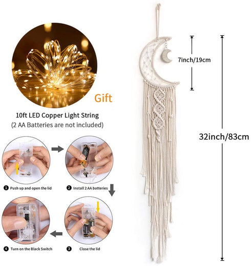 Dremisland Macrame Woven Wall Hanging Moon Dream Catcher- Boho Chic Bohemian Home Decor Wall Art Decor Beautiful Apartment Dorm Room Door Decoration (Moon)