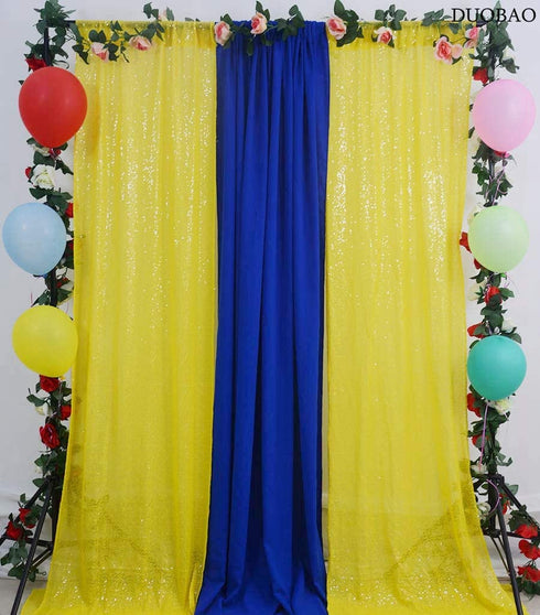 DUOBAO Sequin Curtains 2 Panels 2FTx7FT Shower Curtain Payette Sequin Backdrop Wedding Decor Sequin Curtain Backdrop Sequin Photo Backdrop Party Supplies (2FTx7FT, Yellow)