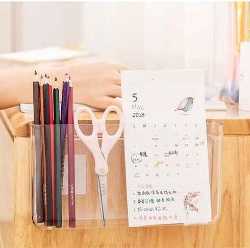 BUTEFO 2 Pack Wall Mount Remote Control Holder Media Organizer Storage Box Plastic Stationery Storage Box for Books Pencils Pens Acrylic Transparent Holder( Large 8.7x4.7inch )