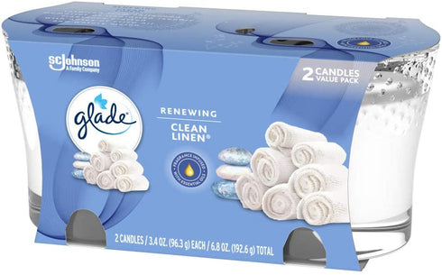 Glade Candle Jar, Air Freshener, Clean Linen, 6.8 Oz, 2 Count