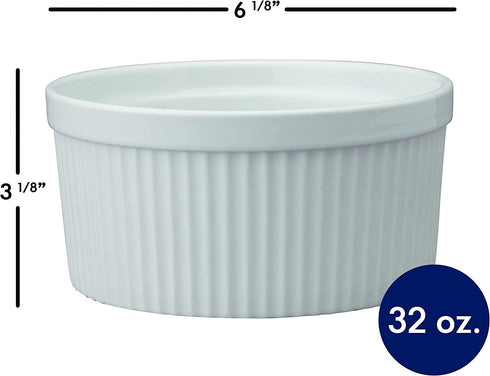 HIC Souffle, Fine White Porcelain, 6-Inch, 32-Ounce, 1-Quart Capacity