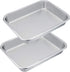 Stainless Steel Sheet Cake Pan Set of 2, E-far 10.6 x 8.3 x1.7 Inches Small Brownie Baking Pan, Rectangular High-Sided Cookie Sheet Pan Fit for Toaster Oven, Non-Toxic & Heavy Duty, Dishwasher Safe