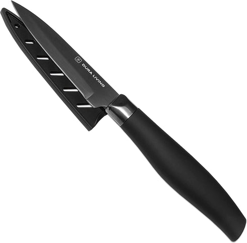 Dura Living 2-Piece Kitchen Knife Set - Nonstick Titanium Plated Stainless Steel Ultra Sharp 5 Inch Utility , 3.5 Inch Paring Multipurpose Cooking Knives With Matching Blade Guards