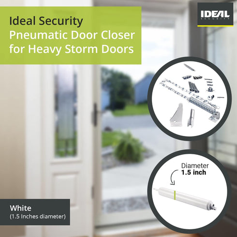 Ideal Security Pneumatic Lock for Screen Door with Chain, White (1.25-2 Inches)