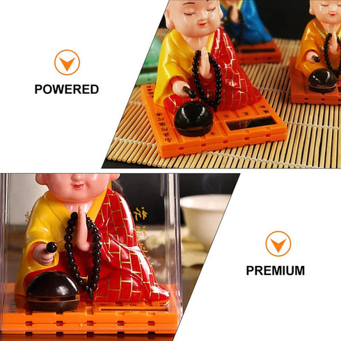 FAVOMOTO Little Monk Figurine Solar Head Toys Funny Car Shaking Head Toy Chinese Little Buddha Monk Statue Car Dashboard Ornament Home Decorations