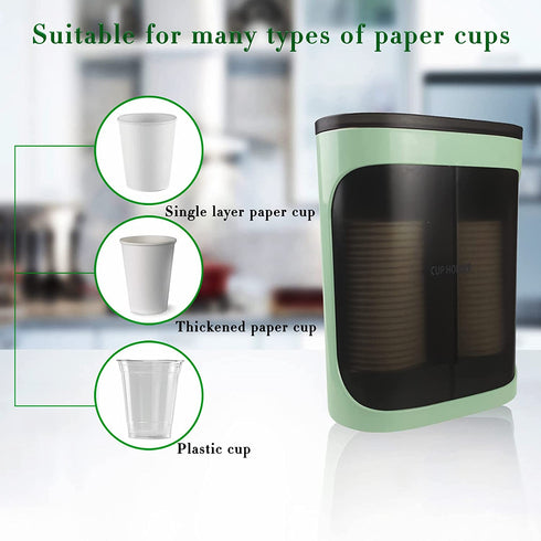 Kimsmap Cup Dispenser, Pull Type Water Cooler Cup Holder Fit 3oz - 6oz Small Cup, Wall Mount Disposable Cup Dispenser for Bathroom Home Office Gym Green