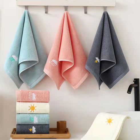 RUIBOLU Hand Towels for Bathroom Set 4 Piece, 100percent Cotton Bath Towel , Face Soft Highly Absorbent Adults and Children Kitchen, 14x29 Inch (Pink White Blue Gray)