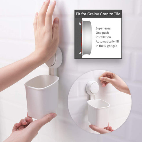 LEVERLOC Toothbrush Holder Suction Cup Wall Mounted Drill-Free for Bathroom Shower Electric Toothbrush Toothpaste Razor Holder Removable Waterproof Sturdy Self Draining, Tableware Holder for Kitchen