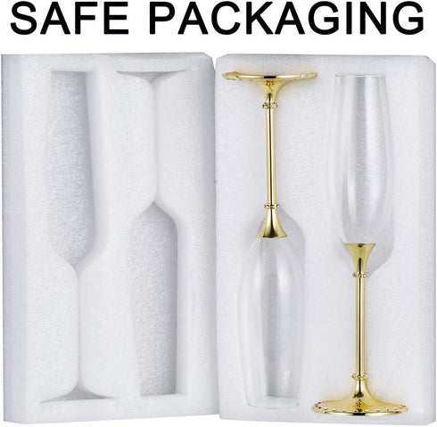 Gold Creative Set Champagne Flutes - Wedding Glasses for Bride & Groom - Toasting Cups Gift Sets for Couples - Engagement, Wedding, Anniversary, House Warming
