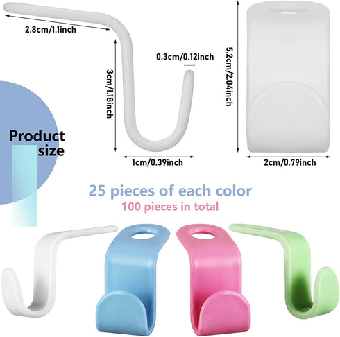 Clothes Hanger Connector Hooks Extender Clips Cascading Clothes Hangers Space Saving Plastic Hangers for Clothes Hanger Hooks for Space Saver Clothes Organizer (Green, Blue, White, Pink,100 Pcs)