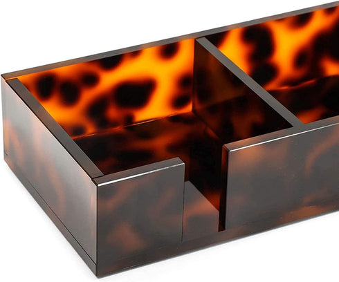 Tortoise Shell Sticky Note Holder for Desk with 3 Compartments (10.1 x 3.5 x 1.7 in)