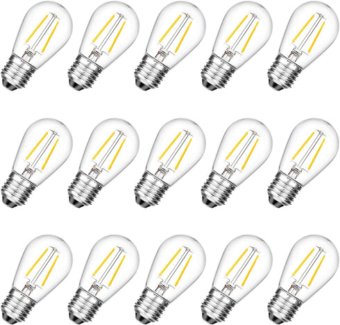 Meconard Shatterproof LED S14 Replacement Light Bulbs, E26 Medium Screw Base Vintage Edison Bulbs Equivalent to 11-25 Watt, Fits for Commercial Outdoor Patio String Lights, 2700K Warm White, 15 Pack