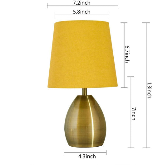 Tootoo Star 13 Inch Small Bedside Table Lamp for Bedroom Living Room Nightstand, Metal Base (Yellow Shade, Brass Base)
