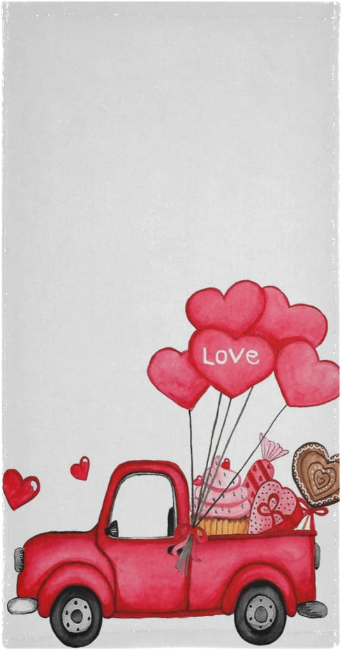 Romantic Truck Heart Balloon Hand Towels Set of 2 Love Car Sweet Travel Bathroom Towel 16x30 in Soft Absorbent Guest Towel Kitchen Dish Towel Home Mother's Valentine's Day Decorations