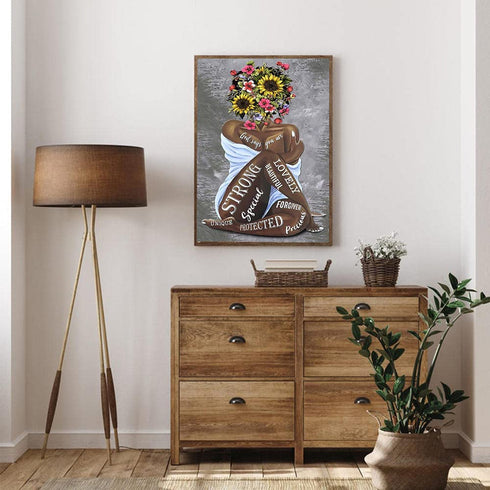 African American Wall Art Black Queen Girl Head Flowers Poster Black Girl Artwork ‹Floral Girl Art Prints For Bedroom Living Room Abstract Contemporary Prints Painting Home Decor 16X24 Inch No Frame