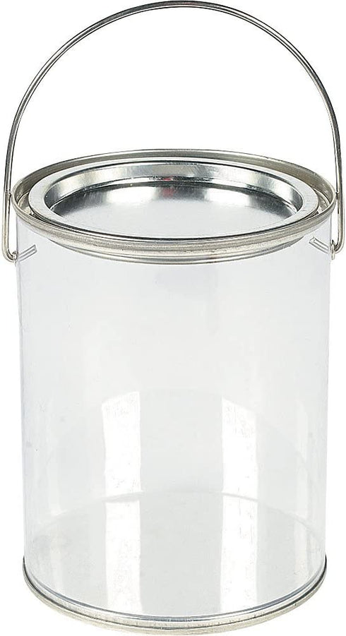 Clear Paint Can Containers with Metal Lids (Set of 6 Plastic Buckets) Great for Party Favors, Decor and DIY Projects