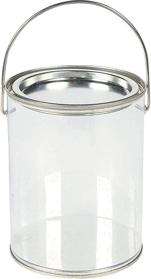 Clear Paint Can Containers with Metal Lids (Set of 6 Plastic Buckets) Great for Party Favors, Decor and DIY Projects