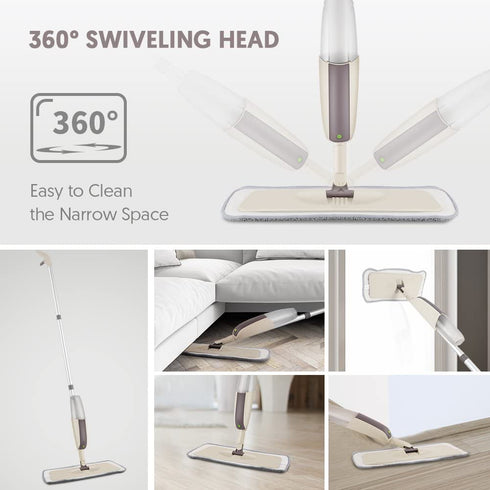 HOMTOYOU Spray Mop Upgrade for Floor Cleaning - Floor Mop with a Refillable Spray Bottle and 3 Washable Pads, Flat Mop for Home Kitchen Hardwood Laminate Wood Ceramic Tiles Floor Cleaning