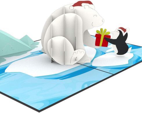 Liif Polar Bear Penguin 3D Greeting Pop Up Christmas Card, Merry Christmas Cards For Kids, Holiday Card, Xmas Card, Gift, Christmas Thank You Cards, Funny, Unique, Animal, Ocean