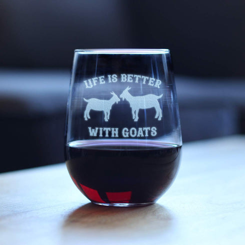 Life is Better With Goats - Goat Stemless Wine Glass - Cute Funny Farm Animal Themed Decor and Gifts - Large 17 Oz