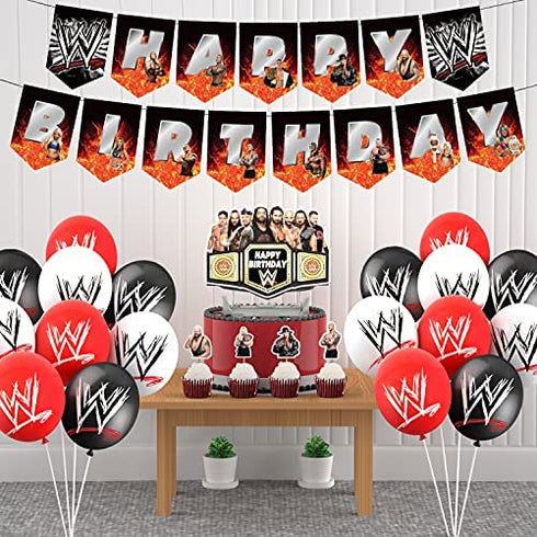 Wrestling Party Supplies Birthday Wrestling Party Decorations Set Include Banner Balloons Cake Tops