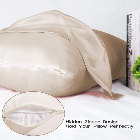 Adubor Silk Pillowcase for Hair and Skin 23 Momme 100% Mulberry Silk Pillow Covers Standard Size with Hidden Zipper Soft Breathable Both Sides Pure Silk, Beige, 20x26inch, Standard Size, 1Pack
